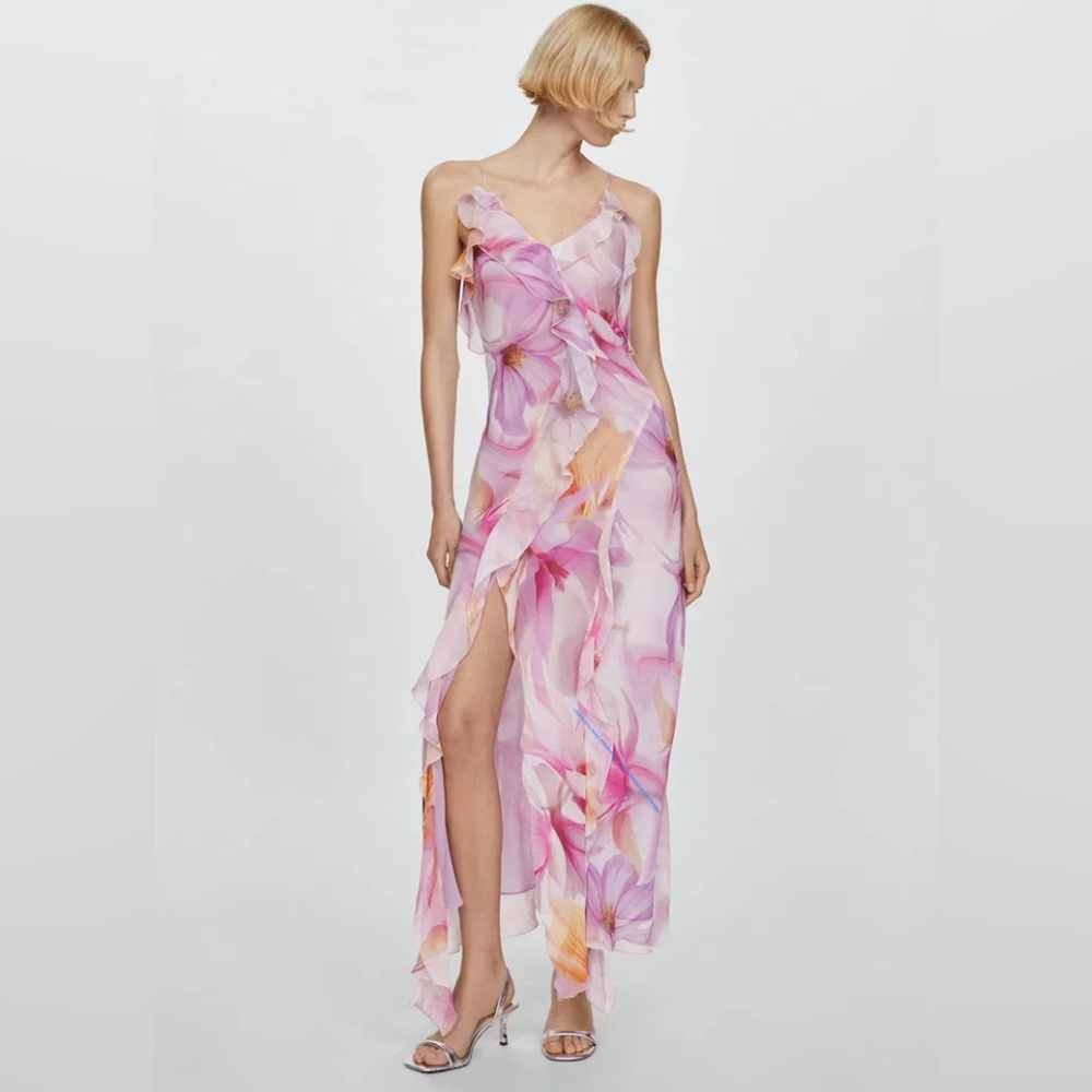 COPY - Mango Ruffled Floral Dress - Violet size 8